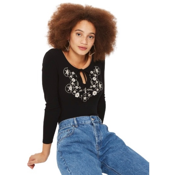 TOPSHOP Petite Floral Embroidered Bodysuit